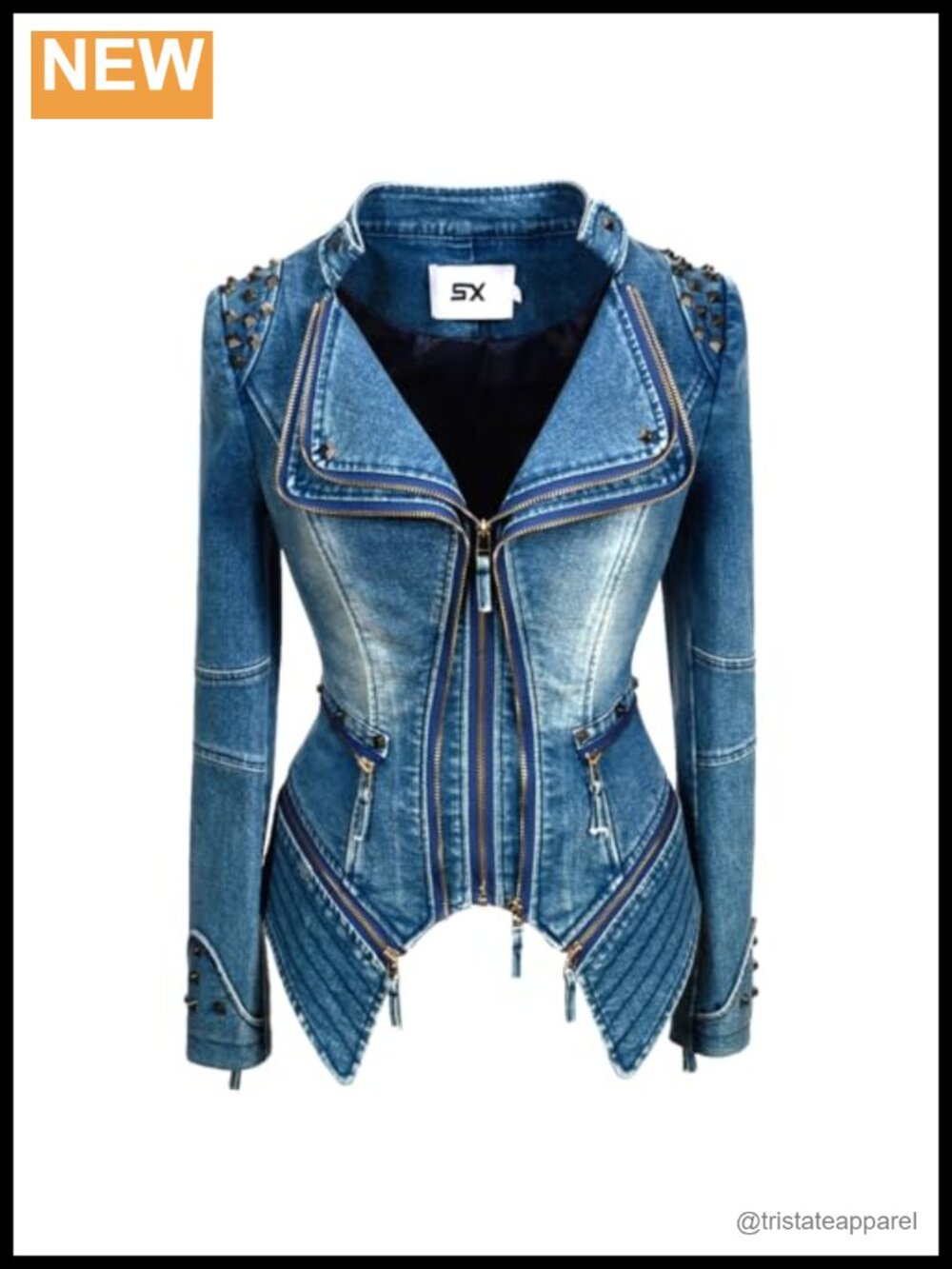 Faux Leather Moto Jacket with Rivets - Slim Fit Zipper Coat